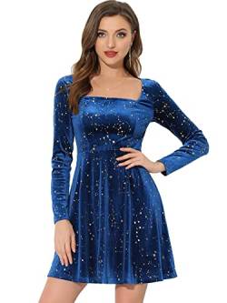 Allegra K Damen Kleid Langarm Party Festlich Quadratischer Kragen Samt Stern Abendkleider König Blau S von Allegra K