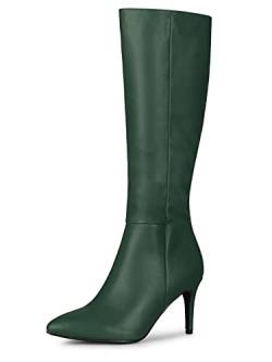 Allegra K Damen Kniehohe Stiefel mit spitzer Zehenpartie und seitlichem Reißverschluss mit Stilettoabsatz Grün 38 von Allegra K