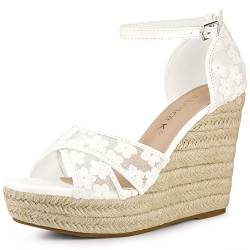 Allegra K Damen Knöchelriemen Espadrille Wedge Heel Wedge Sandalen Weiße Blume 39 von Allegra K