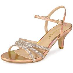 Allegra K Damen Knöchelriemen Strass Kätzchen Absatz Sandalen, Roségold, 40 EU von Allegra K