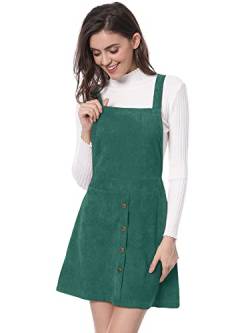 Allegra K Damen Kordsamt Knopfleiste vorne A-Linie Lätzchen Overall Trägerkleid, Grün , Groß von Allegra K