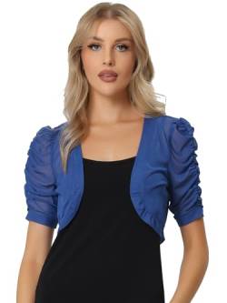 Allegra K Damen Kurzärm Shrug Mesh Durchsichtige Bolero Netzstoff Offener Strickjacke Blau M von Allegra K