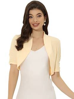 Allegra K Damen Kurzarm Elegant Rüschen Bolero Vorne Offen Crop Jacke Shrug Aprikose XS von Allegra K