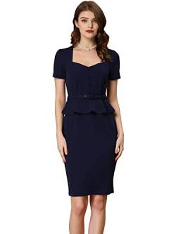 Allegra K Damen Kurzarm Etuikleid Herzförmigem Ausschnitt Rüschenbesatz Büroarbeit Kleid Navy blau M von Allegra K