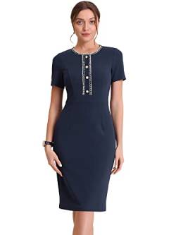 Allegra K Damen Kurzarm Figurbetont Etuikleid Eckigem Ausschnitt Farbblock Minikleid Kleid Navy blau XS von Allegra K