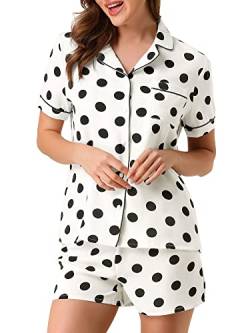 Allegra K Damen Kurzarm Knopfleiste Polka Dots Nachtwäsche Pyjama Sets Weiß XXL von Allegra K