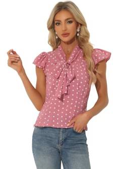 Allegra K Damen Kurzarm Rüschen Krawatte Hals Polka Dots Top Bluse Rosa M von Allegra K