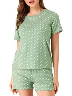 Allegra K Damen Kurzarm Rundhals Polka Dots Pyjama Sets Nachtwäsche Grün XS von Allegra K