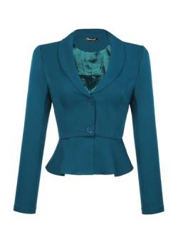 Allegra K Damen Langarm Blazer Vintage Revers Rüschen Arbeit Büro Kurz Jacke Navy blau L von Allegra K