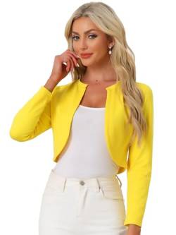 Allegra K Damen Langarm Bolero Offen Elegante Crop Jacke Arbeit Shrug Gelb M von Allegra K