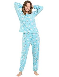 Allegra K Damen Langarm Flanell Muster Nachtwäsche Pyjama EIS Blau XXL von Allegra K