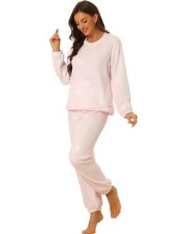 Allegra K Damen Langarm Flanell Muster Nachtwäsche Pyjama EIS Rosa L von Allegra K