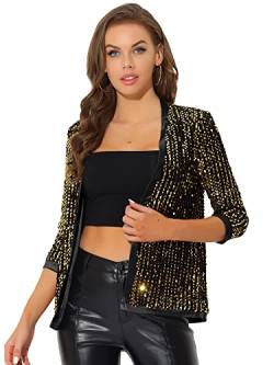 Allegra K Damen Langarm Glitzer Pailletten Party Club Offen Blazer Jacke Gold S von Allegra K