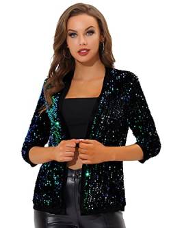 Allegra K Damen Langarm Glitzer Pailletten Party Club Offen Blazer Jacke Grün S von Allegra K