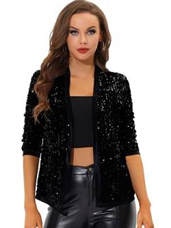 Allegra K Damen Langarm Glitzer Pailletten Party Club Offen Blazer Jacke Schwarz S von Allegra K