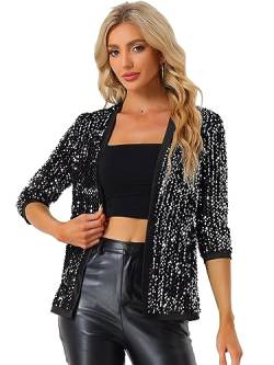 Allegra K Damen Langarm Glitzer Pailletten Party Club Offen Blazer Jacke Silber S von Allegra K