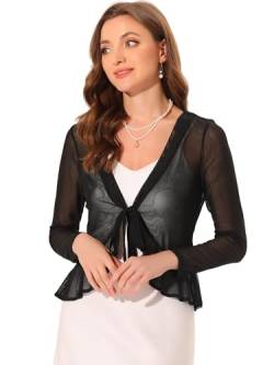 Allegra K Damen Langarm Rüschen Shrug Cardigan Mesh Durchsichtig Bindeband Bolero Schwarz M von Allegra K