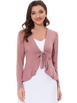 Allegra K Damen Langarm Strickjacke Crop Shrug Volant Krawatte Offen Elegantes Cardigan Dunkelpink M von Allegra K