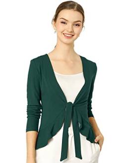 Allegra K Damen Langarm Strickjacke Crop Shrug Volant Krawatte Offen Elegantes Cardigan Grün XS von Allegra K