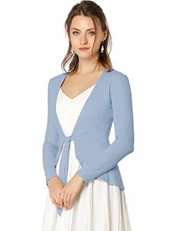 Allegra K Damen Langarm Strickjacke Crop Shrug Volant Krawatte Offen Elegantes Cardigan Hellblau M von Allegra K