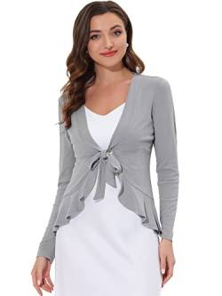 Allegra K Damen Langarm Strickjacke Crop Shrug Volant Krawatte Offen Elegantes Cardigan Hellgrau L von Allegra K