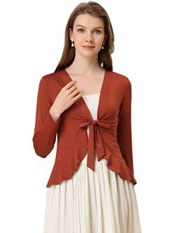 Allegra K Damen Langarm Strickjacke Crop Shrug Volant Krawatte Offen Elegantes Cardigan Rotbraun M von Allegra K