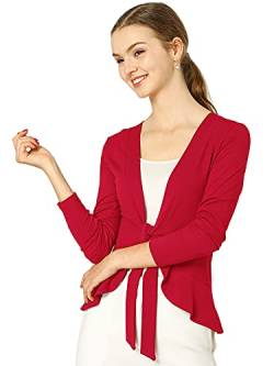 Allegra K Damen Langarm Strickjacke Crop Shrug Volant Krawatte Offen Elegantes Cardigan rot L von Allegra K