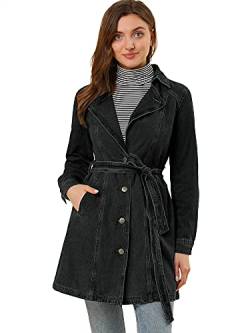 Allegra K Damen Langarm Umlegekragen Button Bindegürtel Jeans Trenchcoat Mantel Schwarz M von Allegra K