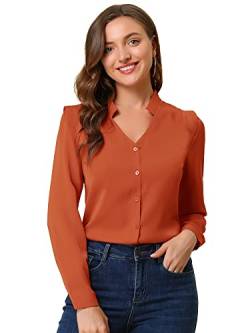 Allegra K Damen Langarm V-Ausschnitt Chiffon Einfarbig Büro Elegant Hemd Top Bluse Orangebraun XL von Allegra K