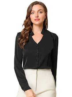 Allegra K Damen Langarm V-Ausschnitt Chiffon Einfarbig Büro Elegant Hemd Top Bluse Schwarz S von Allegra K