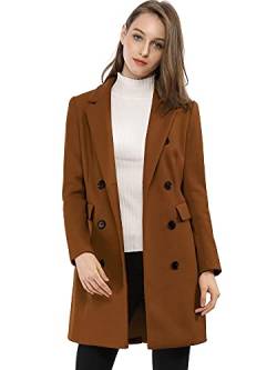 Allegra K Damen Langarm Wintermantel Umlegekragen Zweireiher Kammgarn Trenchcoat Mantel Dunkelbraun L von Allegra K