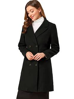 Allegra K Damen Langer Wintermantel mit zweireihigem gekerbtem Revers Black XL von Allegra K