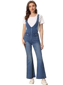Allegra K Damen Latzhose Lässig Denimhose V-Ausschnitt Reißverschluss Jeans Overall Blau L von Allegra K
