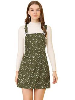 Allegra K Damen Latzkleid Ärmellos Verstellbar Hosenträger Cord Blumen Minikleid Kleid Grün XL von Allegra K