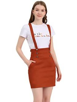 Allegra K Damen Latzrock Abnehmbarer Verstellbarer Träger Knöpfen Hohe Taille Bleistiftrock Rock Orange Rot S von Allegra K