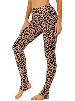 Allegra K Damen Legging Steigbügel Hose Elastisches Hosenbund Stirrup Trousers Jogginghose Beige Leopard XS von Allegra K