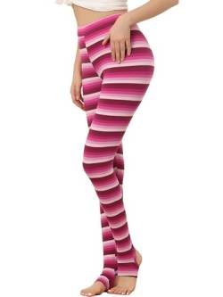Allegra K Damen-Leggings, bedruckt, hohe Taille, elastischer Bund, Party, Yoga, Weihnachten, Steigbügelhose, Hot Pink-Streifen, S von Allegra K
