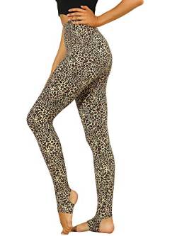 Allegra K Damen Leggings Gedruckt Hohe Taille Elastischer Bund Party Yoga Weihnachten Steigbügelhose, Beige-Leopardenmuster, X-Groß von Allegra K