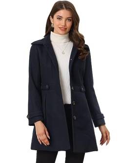 Allegra K Damen Mantel Langarm Einreihiger Oberbekleidung Taschen Wintermantel Coat Dunkel Blau S von Allegra K