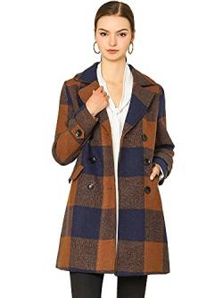 Allegra K Damen Mantel Langarm Zweireiher Colorblock Karo Trenchcoat Coat Braun Blau S von Allegra K