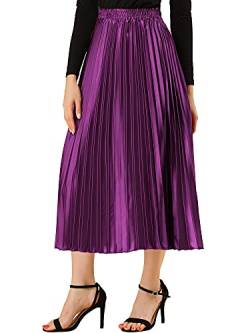 Allegra K Damen Maxi Faltenrock Hohe Taille Plisseerock A-Linie Elastisch Swing Eleganter Rock Lila L von Allegra K