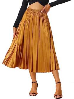 Allegra K Damen Maxi Faltenrock Hohe Taille Plisseerock A-Linie Elastisch Swing Eleganter Rock Orange XS von Allegra K