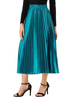 Allegra K Damen Maxi Faltenrock Hohe Taille Plisseerock A-Linie Elastisch Swing Eleganter Rock Pfauenblau M von Allegra K