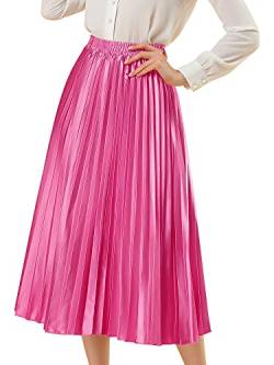 Allegra K Damen Maxi Faltenrock Hohe Taille Plisseerock A-Linie Elastisch Swing Eleganter Rock Rosenrot L von Allegra K