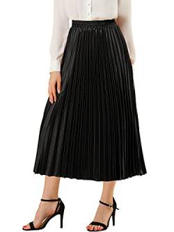 Allegra K Damen Maxi Faltenrock Hohe Taille Plisseerock A-Linie Elastisch Swing Eleganter Rock Schwarz M von Allegra K