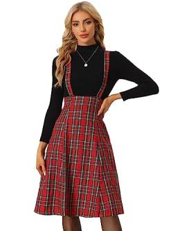 Allegra K Damen Midi Latzrock Karierter Hosenträgerrock Tartan Midirock Rock Rot M von Allegra K