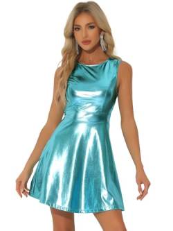 Allegra K Damen Minikleid Ärmellos Metallic Glitzer Rundhals A Linie Holografisch Party Kleid Blaue S von Allegra K