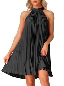 Allegra K Damen Neckholder Kleid Ärmellos Lässiges Sommer Einfarbig Flowy Plissee Strandkleid Schwarz M von Allegra K