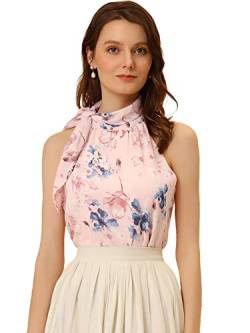 Allegra K Damen Oberteil Ärmellos Neckholder Tank Top Lässig Cami Schleife Blumen Top Bluse Rosa M von Allegra K