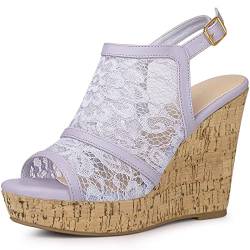 Allegra K Damen Open Toe Platform Heel Lace Wedges Sandalen Lila Blume 36 von Allegra K